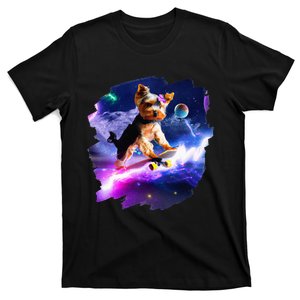 Yorkie Yorkshire Terrier Skateboarding Space Retro Skate Dog T-Shirt