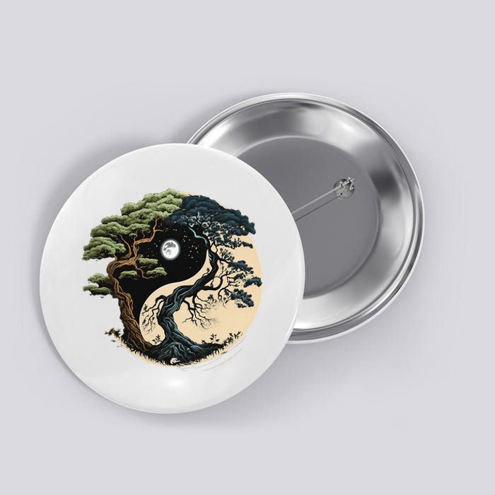 Yin Yang Tree Of Life On Buddhist Bonsai Tree Button