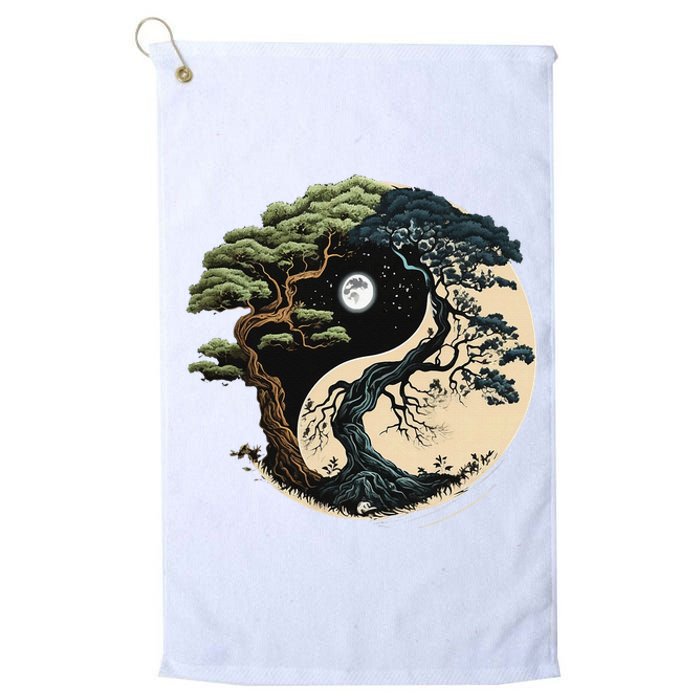 Yin Yang Tree Of Life On Buddhist Bonsai Tree Platinum Collection Golf Towel