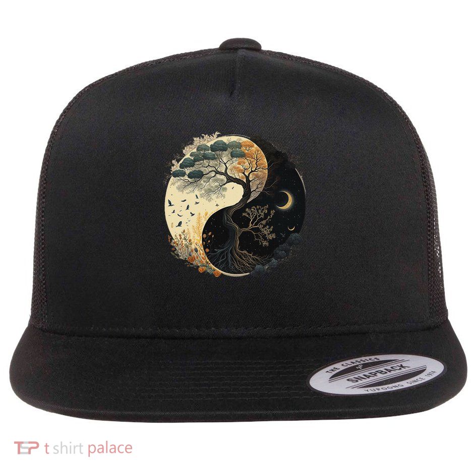 Yin Yang Tree Of Life Moon Sun Duality Flat Bill Trucker Hat
