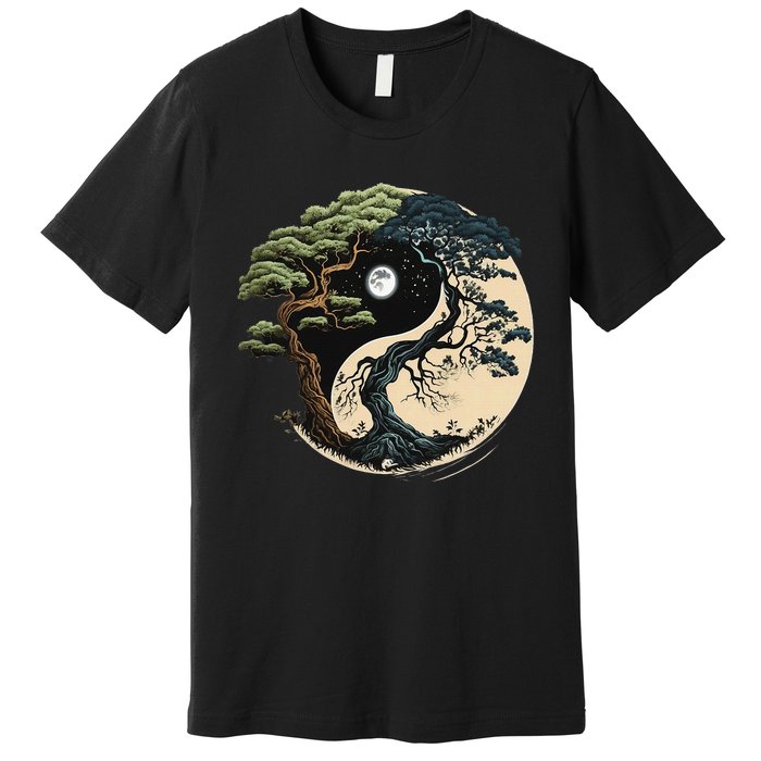 Yin Yang Tree Of Life On Buddhist Bonsai Tree Premium T-Shirt