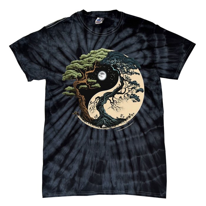 Yin Yang Tree Of Life On Buddhist Bonsai Tree Tie-Dye T-Shirt