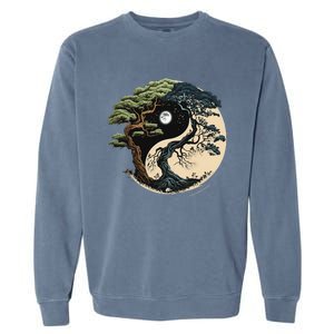 Yin Yang Tree Of Life On Buddhist Bonsai Tree Garment-Dyed Sweatshirt