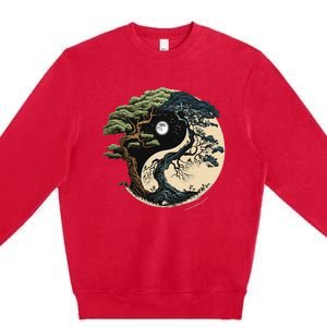 Yin Yang Tree Of Life On Buddhist Bonsai Tree Premium Crewneck Sweatshirt