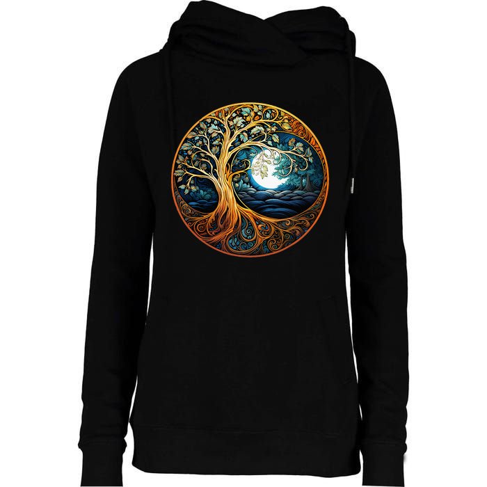 Yin Yang Tree Of Life Womens Funnel Neck Pullover Hood