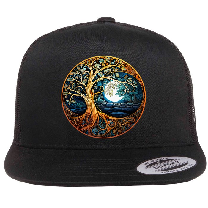 Yin Yang Tree Of Life Flat Bill Trucker Hat