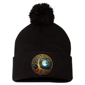 Yin Yang Tree Of Life Pom Pom 12in Knit Beanie