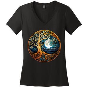 Yin Yang Tree Of Life Women's V-Neck T-Shirt