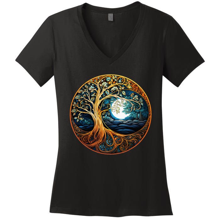 Yin Yang Tree Of Life Women's V-Neck T-Shirt