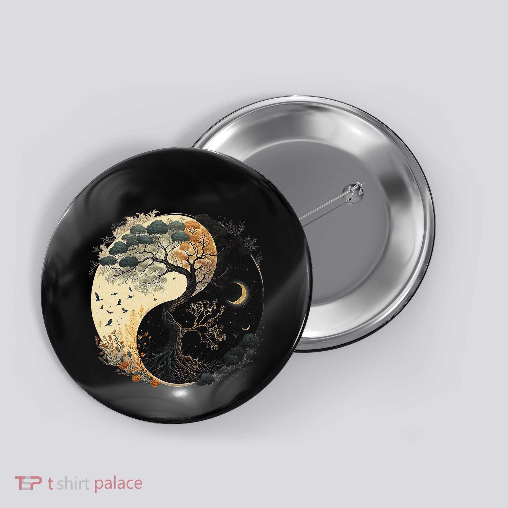 Yin Yang Tree Of Life Moon Sun Duality Button