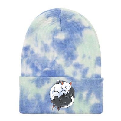 Yin Yang Yoga Zen Cute Cats For Cat Lover Meaningful Gift Tie Dye 12in Knit Beanie