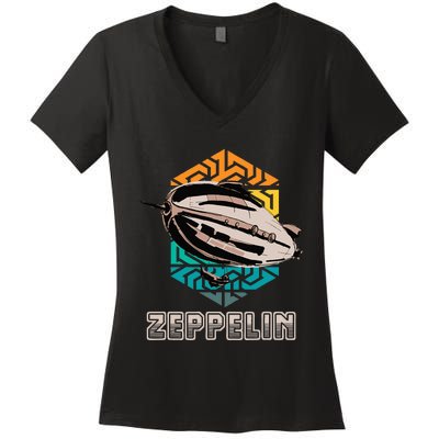 Zeppelin 70s & 80s Blimps Dirigible Airship Women's V-Neck T-Shirt