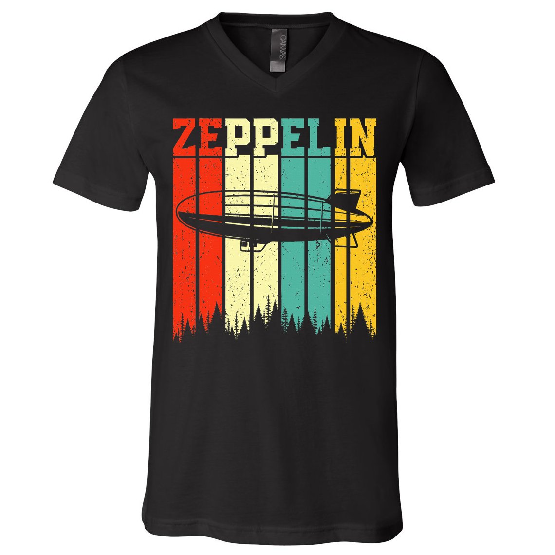Zeppelin 70s 80s Dirigible Airship Zepelin Zepplin V-Neck T-Shirt