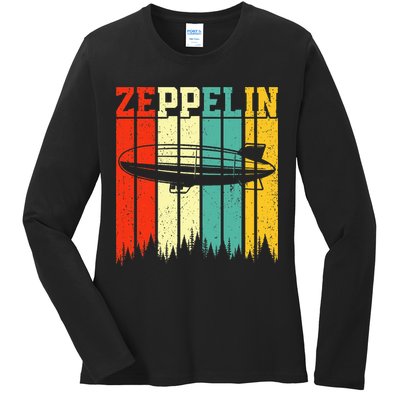 Zeppelin 70s 80s Dirigible Airship Zepelin Zepplin Ladies Long Sleeve Shirt