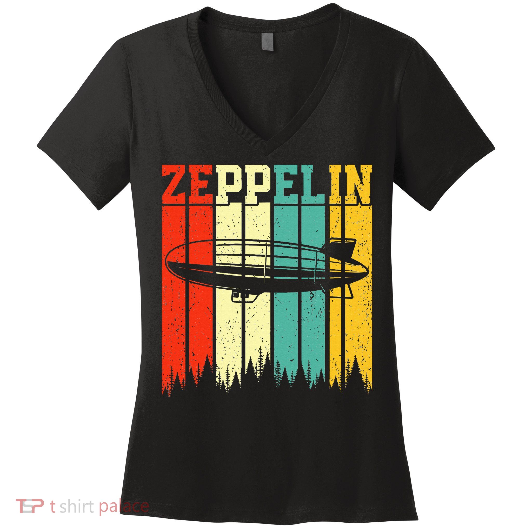 Zeppelin 70s 80s Dirigible Airship Zepelin Zepplin Women's V-Neck T-Shirt