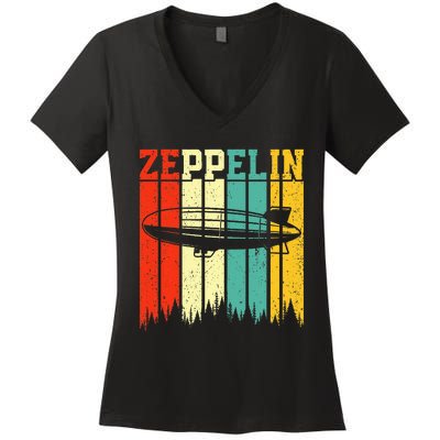 Zeppelin 70s 80s Dirigible Airship Zepelin Zepplin Women's V-Neck T-Shirt