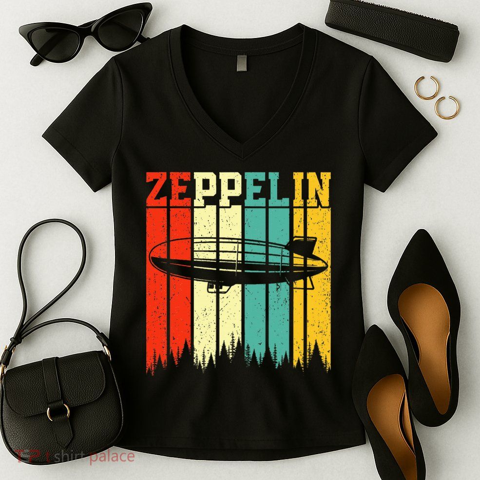 Zeppelin 70s 80s Dirigible Airship Zepelin Zepplin Women's V-Neck T-Shirt