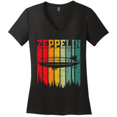 Zeppelin 70s 80s Dirigible Airship Zepelin Zepplin Women's V-Neck T-Shirt