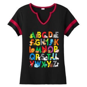 Zoo Animal Alphabet ABCs Learning Ladies Halftime Notch Neck Tee