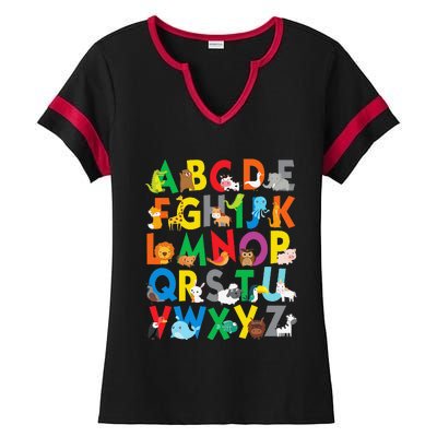 Zoo Animal Alphabet ABCs Learning Ladies Halftime Notch Neck Tee