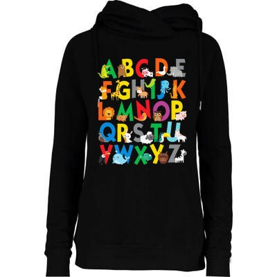 Zoo Animal Alphabet ABCs Learning Womens Funnel Neck Pullover Hood