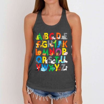 Zoo Animal Alphabet ABCs Learning Women's Knotted Racerback Tank