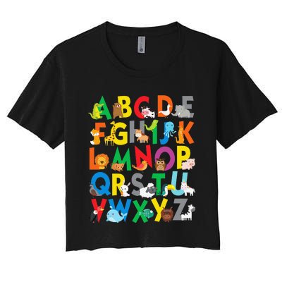 Zoo Animal Alphabet ABCs Learning Women's Crop Top Tee