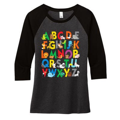 Zoo Animal Alphabet ABCs Learning Women's Tri-Blend 3/4-Sleeve Raglan Shirt