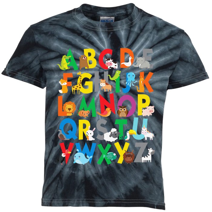 Zoo Animal Alphabet ABCs Learning Kids Tie-Dye T-Shirt