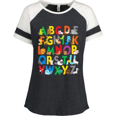 Zoo Animal Alphabet ABCs Learning Enza Ladies Jersey Colorblock Tee