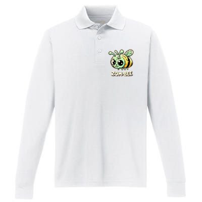 Zombee Adorably Creepy Zombie Bee Cartoon Halloween Performance Long Sleeve Polo