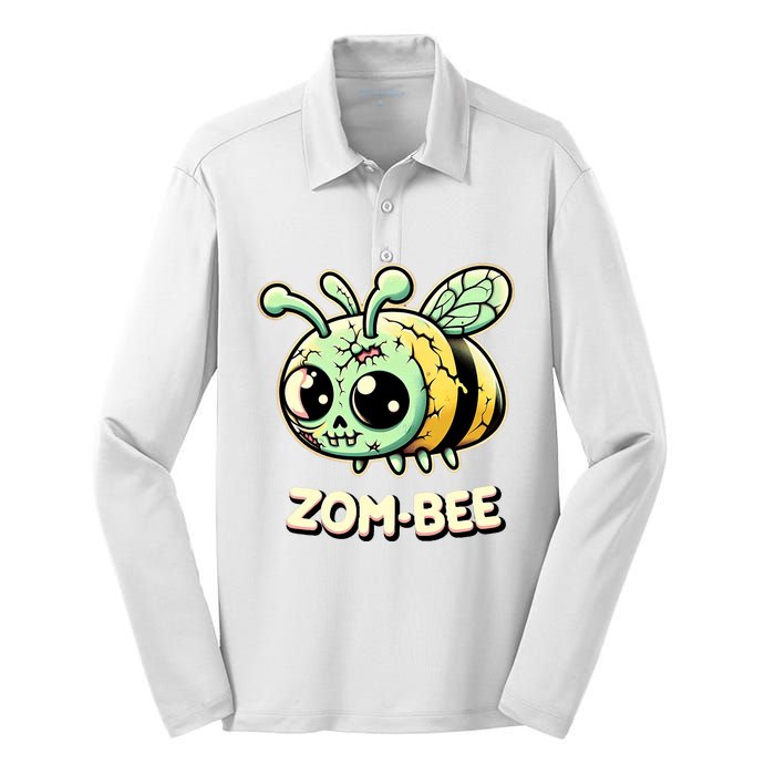 Zombee Adorably Creepy Zombie Bee Cartoon Halloween Silk Touch Performance Long Sleeve Polo