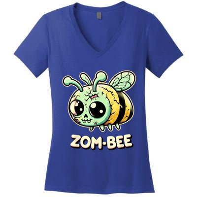 Zombee Adorably Creepy Zombie Bee Cartoon Halloween Women's V-Neck T-Shirt