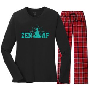 Zen AF Funny Buddhism Meditation Buddha Gift Yoga Women's Long Sleeve Flannel Pajama Set 