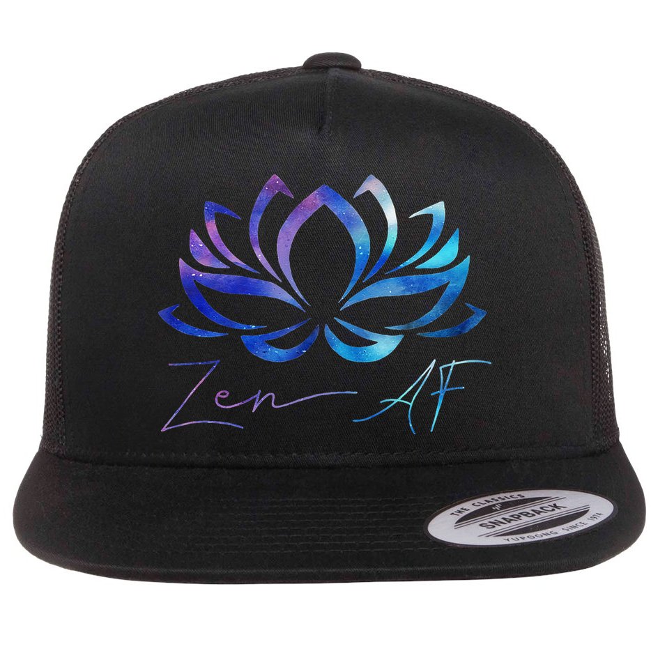 Zen AF Lotus Flower Funny Gift Yoga Clothes Spiritual Gifts Flat Bill Trucker Hat