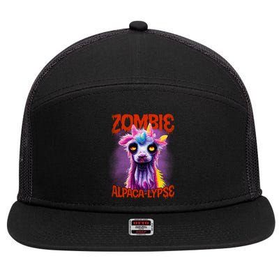 Zombie Alpaca Lypse Halloween Llama Spooky Costumes Graphic Plus Size 7 Panel Mesh Trucker Snapback Hat