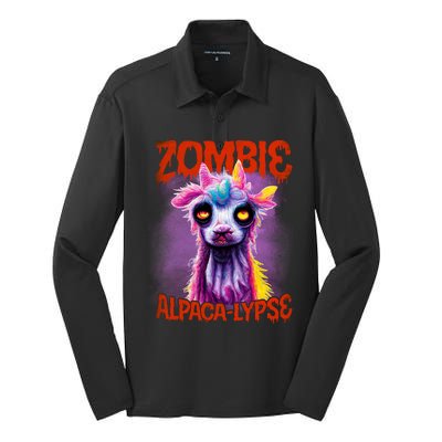 Zombie Alpaca Lypse Halloween Llama Spooky Costumes Graphic Plus Size Silk Touch Performance Long Sleeve Polo