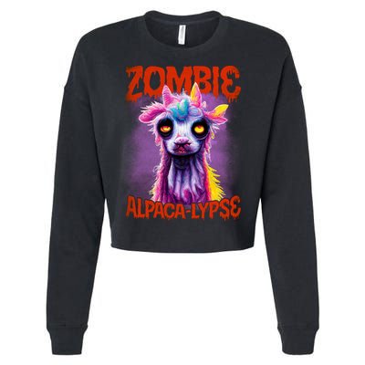 Zombie Alpaca Lypse Halloween Llama Spooky Costumes Graphic Plus Size Cropped Pullover Crew