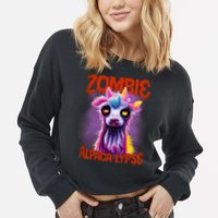 Zombie Alpaca Lypse Halloween Llama Spooky Costumes Graphic Plus Size Cropped Pullover Crew