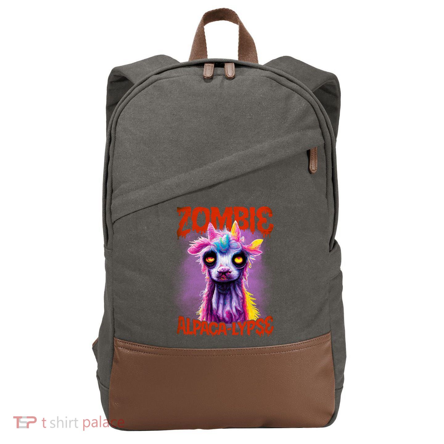 Zombie Alpaca Lypse Halloween Llama Spooky Costumes Graphic Plus Size Cotton Canvas Backpack
