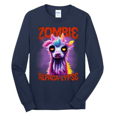 Zombie Alpaca Lypse Halloween Llama Spooky Costumes Graphic Plus Size Tall Long Sleeve T-Shirt