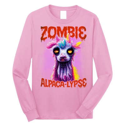 Zombie Alpaca Lypse Halloween Llama Spooky Costumes Graphic Plus Size Long Sleeve Shirt