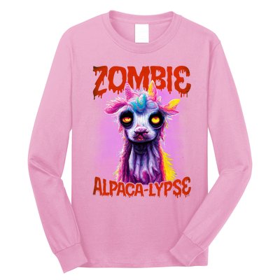 Zombie Alpaca Lypse Halloween Llama Spooky Costumes Graphic Plus Size Long Sleeve Shirt