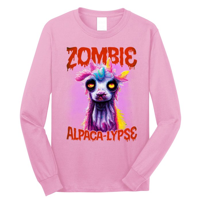 Zombie Alpaca Lypse Halloween Llama Spooky Costumes Graphic Plus Size Long Sleeve Shirt