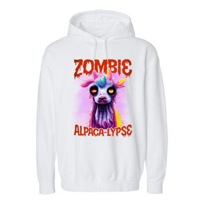 Zombie Alpaca Lypse Halloween Llama Spooky Costumes Graphic Plus Size Garment-Dyed Fleece Hoodie