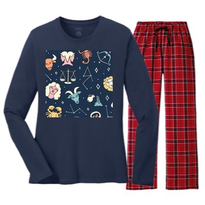 Zodiac Astrology Signs Women's Long Sleeve Flannel Pajama Set 