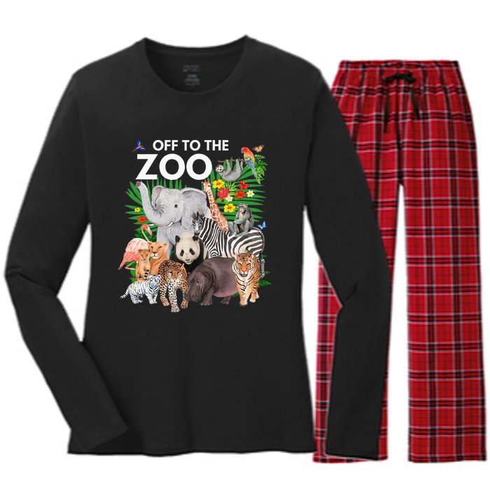 Zoo Animals Safari Party A Day At The Zoo Safari Zoo Animal Women's Long Sleeve Flannel Pajama Set 