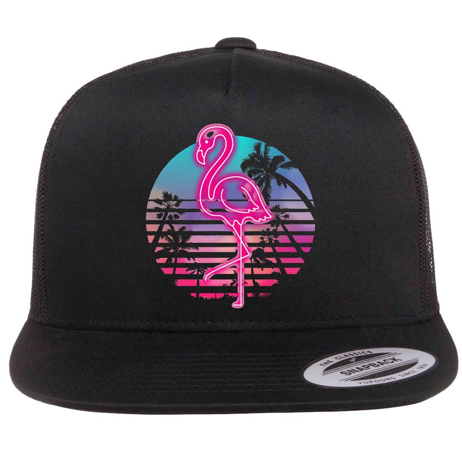 Zoo Animal Tropic Summer Sunrise Gift Flamingo Flat Bill Trucker Hat