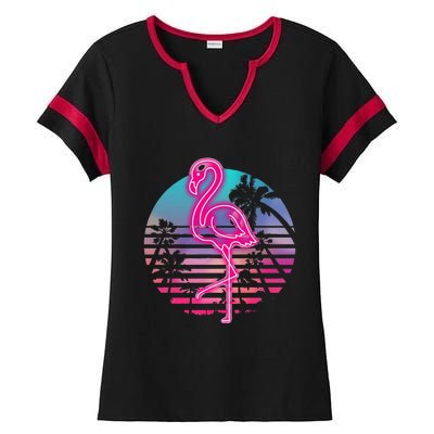 Zoo Animal Tropic Summer Sunrise Gift Flamingo Ladies Halftime Notch Neck Tee