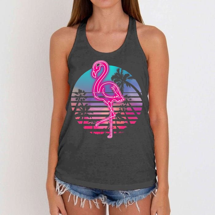 Zoo Animal Tropic Summer Sunrise Gift Flamingo Women's Knotted Racerback Tank